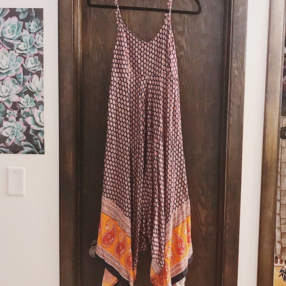 Boho Long and Flowy Navy Sundress Anthro